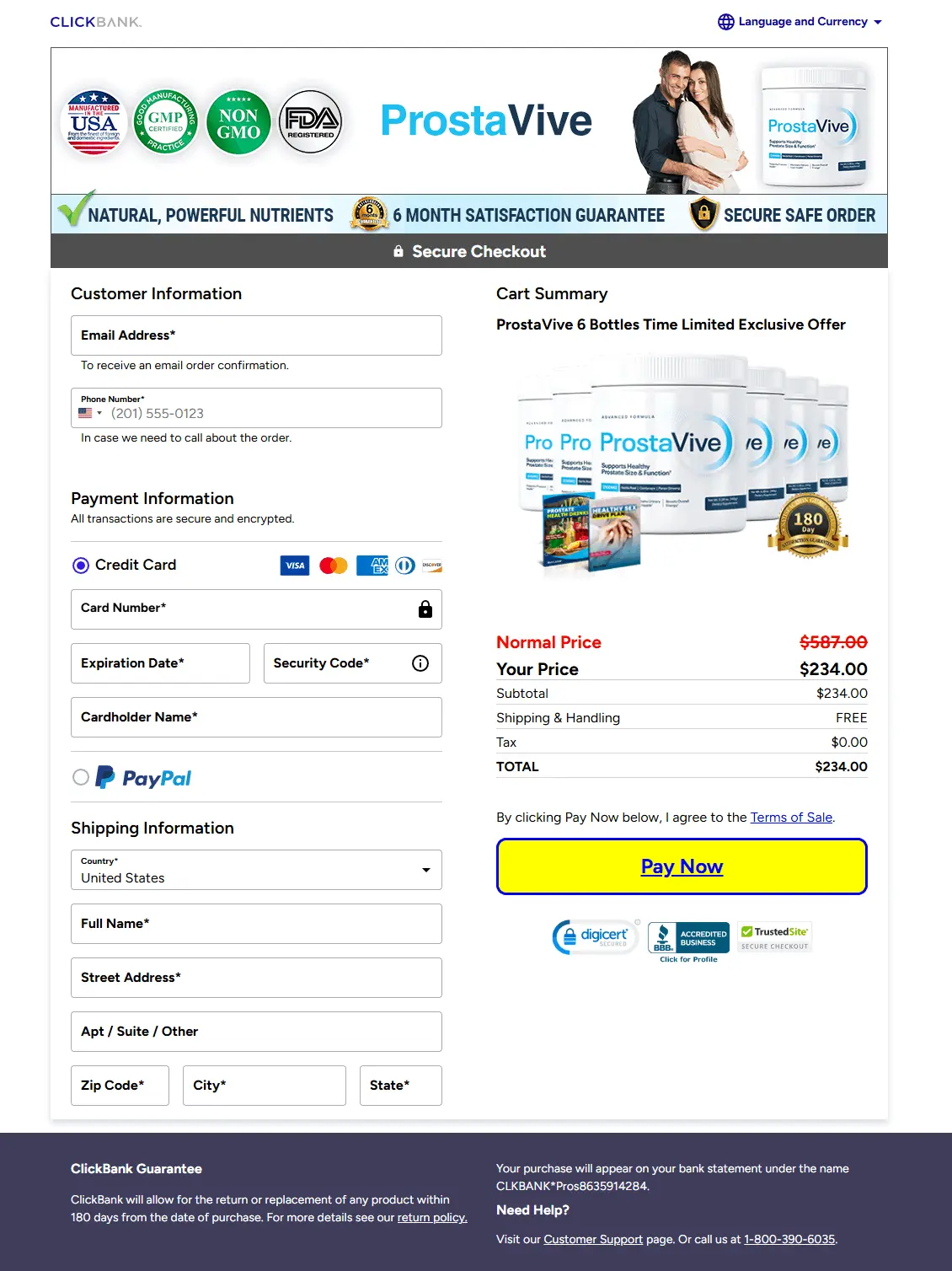 Clickbank Secure Checkout ProstaVive